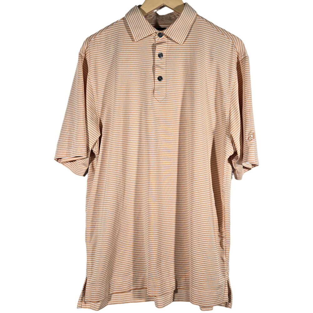 FootJoy FJ Golf Polo Shirt Men's Orange White Stripe Short Sleeve Performance XL